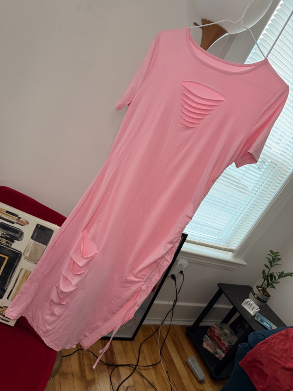 Pink Slit Detail Midi T-Shirt Dress